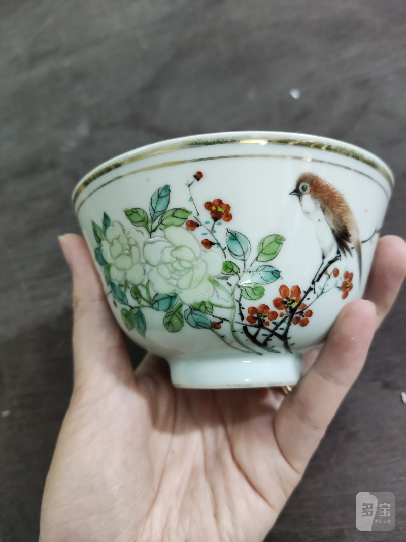 清 “仙槎作”粉彩花鸟碗 - 图3